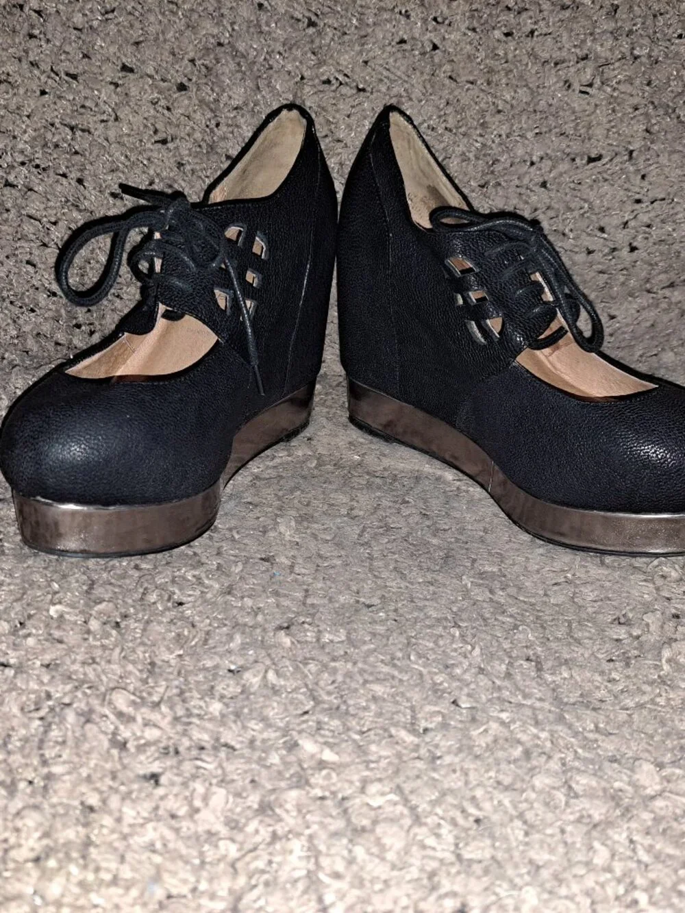 JEFFREY CAMPBELL-Raid-Black/Silver Leather Platform Heels-Sz 38/7.5-Excellent